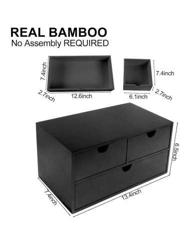 Organizador de Escritorio Charmewooden Negro 3 Cajones Bambú