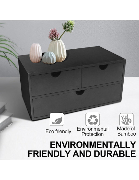 Organizador de Escritorio Charmewooden Negro 3 Cajones Bambú Organizador de Escritorio Charmewooden Negro 3 Cajones Bambú