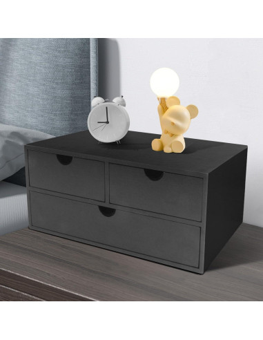 Organizador de Escritorio Charmewooden Negro 3 Cajones Bambú