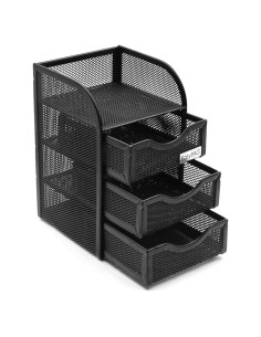 Organizador de Escritorio EasyPAG con 3 Cajones, Metal Negro