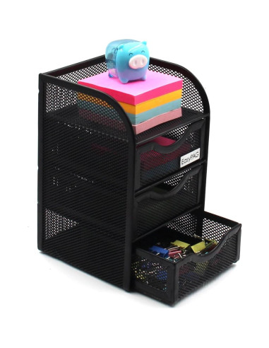Organizador de Escritorio EasyPAG con 3 Cajones, Metal Negro