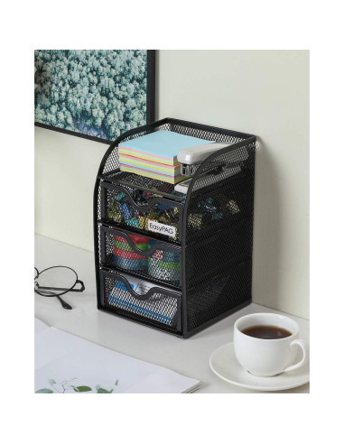 Organizador de Escritorio EasyPAG con 3 Cajones, Metal Negro