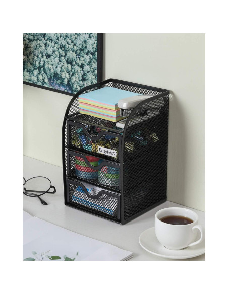 Organizador de Escritorio EasyPAG con 3 Cajones, Metal Negro