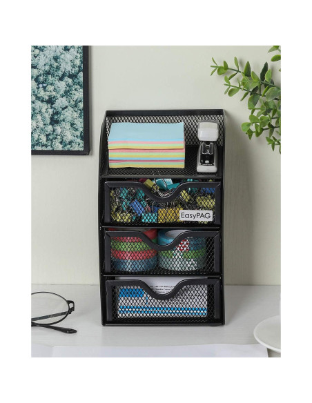 Organizador de Escritorio EasyPAG con 3 Cajones, Metal Negro