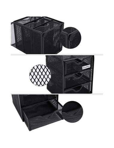 Organizador de Escritorio EasyPAG con 3 Cajones, Metal Negro