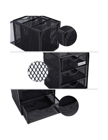 Organizador de Escritorio EasyPAG con 3 Cajones, Metal Negro