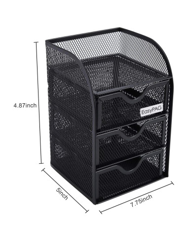 Organizador de Escritorio EasyPAG con 3 Cajones, Metal Negro