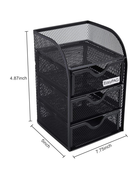 Organizador de Escritorio EasyPAG con 3 Cajones, Metal Negro