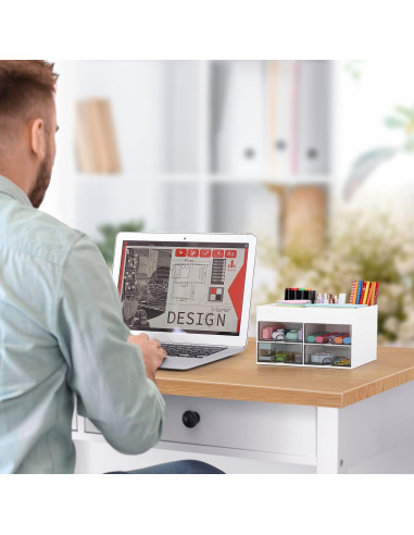 Organizador de Escritorio LETURE Blanco con Cajones y Compartimentos