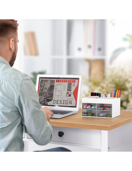 Organizador de Escritorio LETURE Blanco con Cajones y Compartimentos
