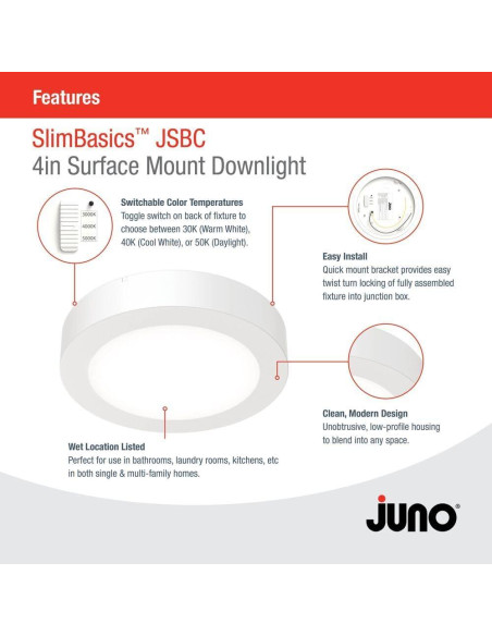 Luz de Techo LED Juno Slim Basics 10.16 cm Biselada 3000K-5000K