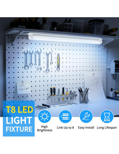 Luz LED T8 CNSUNWAY 2FT 20W 3000LM 6500K Enlazable - 2 Paquete