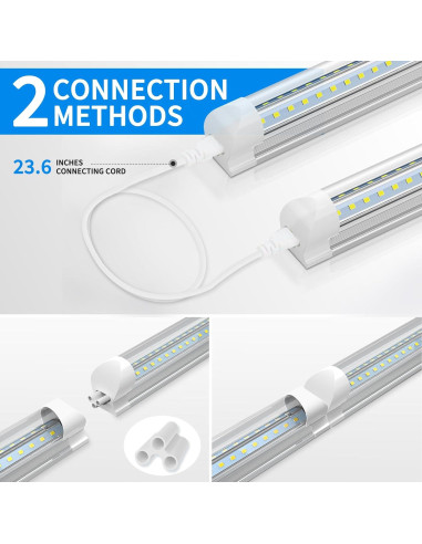 Luz LED T8 CNSUNWAY 2FT 20W 3000LM 6500K Enlazable - 2 Paquete