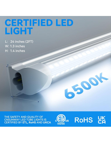 Luz LED T8 CNSUNWAY 2FT 20W 3000LM 6500K Enlazable - 2 Paquete