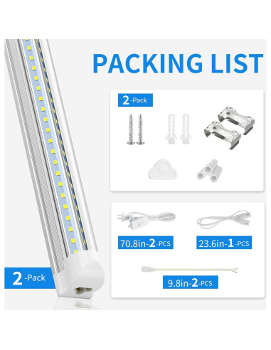Luz LED T8 CNSUNWAY 2FT 20W 3000LM 6500K Enlazable - 2 Paquete