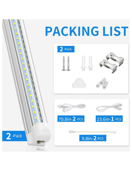 Luz LED T8 CNSUNWAY 2FT 20W 3000LM 6500K Enlazable - 2 Paquete