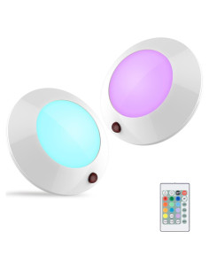 Luz de Techo LED BIGLIGHT a Batería, Control Remoto, 12 Colores, 300 Lúmenes, Paquete de 2