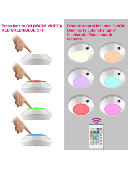Luz de Techo LED BIGLIGHT a Batería, Control Remoto, 12 Colores, 300 Lúmenes, Paquete de 2