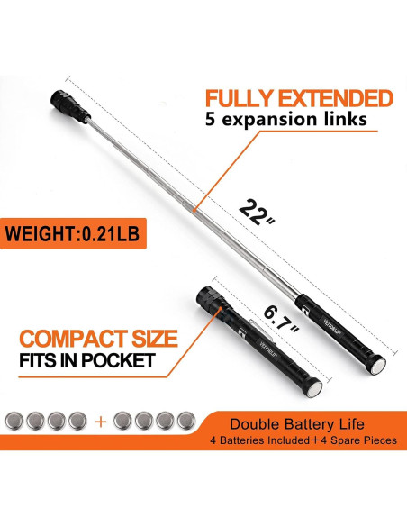 Linterna Magnética Telescópica Veitorld LED 360 para Hombre