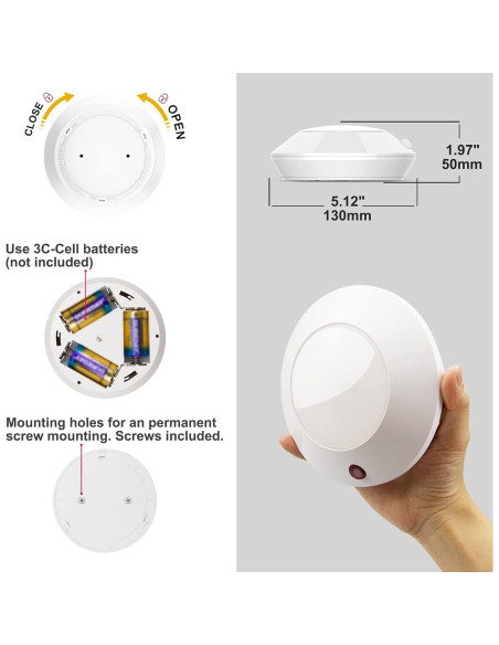 Luz de Techo LED BIGLIGHT a Batería, Control Remoto, 12 Colores, 300 Lúmenes, Paquete de 2