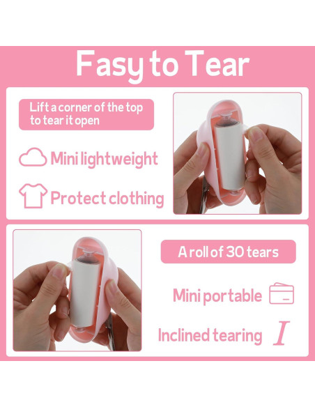 Mini Rodillo Quitapelusas Portátil Tyqour Rosa 150 Hojas