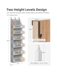 Organizador Colgante sobre Puerta STORAGE MANIAC Gris 6 Bolsillos 2