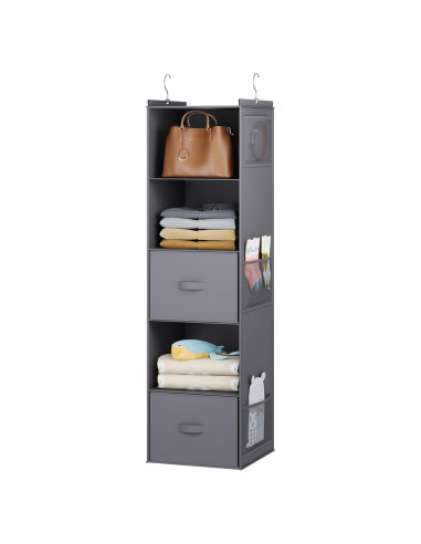 Organizador de Closet Colgante YOUDENOVA 5 Estantes 2 Cajones Gris