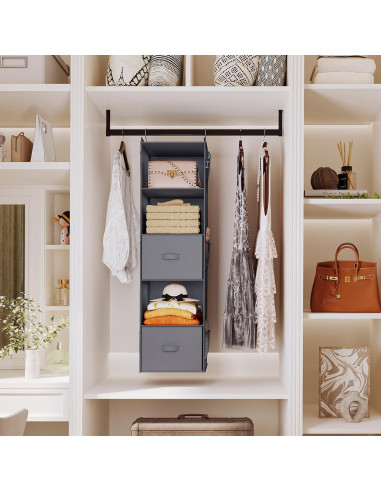 Organizador de Closet Colgante YOUDENOVA 5 Estantes 2 Cajones Gris