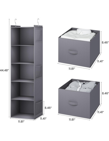 Organizador de Closet Colgante YOUDENOVA 5 Estantes 2 Cajones Gris