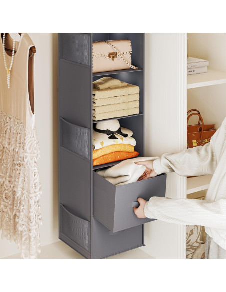 Organizador de Closet Colgante YOUDENOVA 5 Estantes 2 Cajones Gris