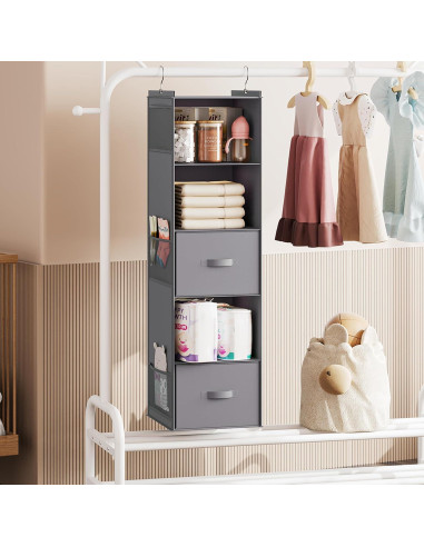 Organizador de Closet Colgante YOUDENOVA 5 Estantes 2 Cajones Gris