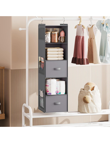 Organizador de Closet Colgante YOUDENOVA 5 Estantes 2 Cajones Gris