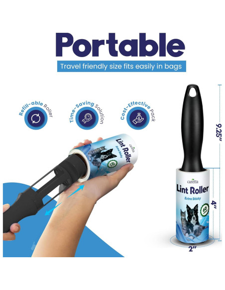 Rodillos Quitapelusas para Mascotas Caretta - 4 Rodillos 240 Hojas