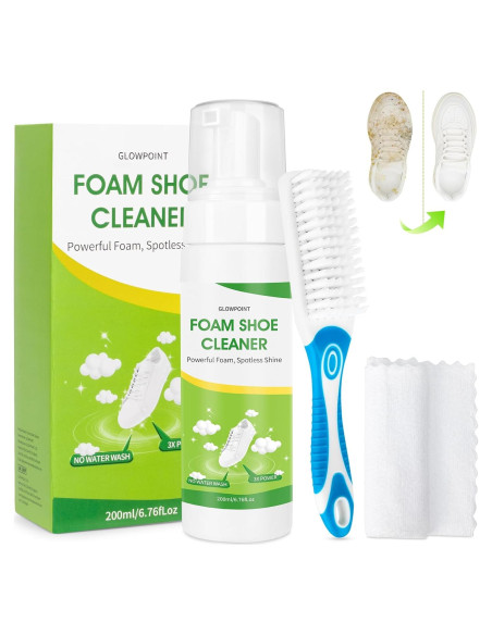 Limpiador de Zapatos en Espuma GLOWPOINT 200 ml Kit Completo Limpiador de Zapatos en Espuma GLOWPOINT 200 ml Kit Completo