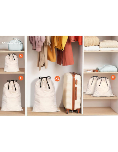 MISSLO Set de 3 Bolsas de Almacenamiento Algodón S 42x32cm