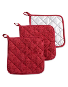 Agarraderas DII 100% Algodón Acolchadas Rojo Granja 3 Piezas