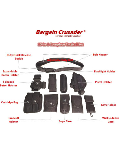 Cinturón Táctico Bargain Crusader Ajustable 9 Bolsillos Negro