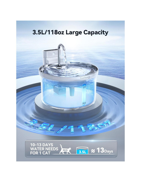 Fuente de Agua Inalámbrica FEELNEEDY 3.5L para Gatos y Perros