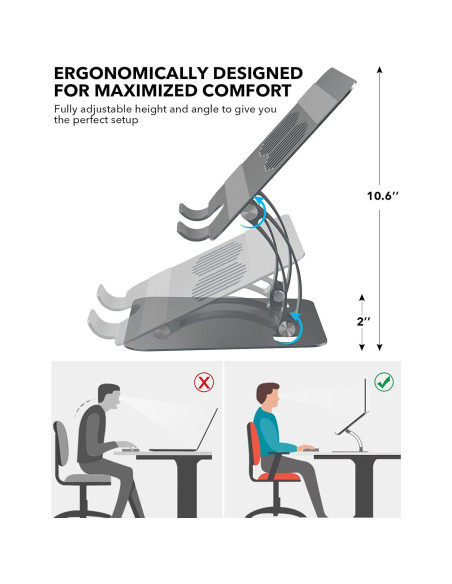 Soporte Ergonómico para Laptop GRSTREE Ajustable Gris
