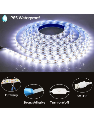 Tira LED blanca 3M Tesfish USB 5V 180 LEDs impermeable