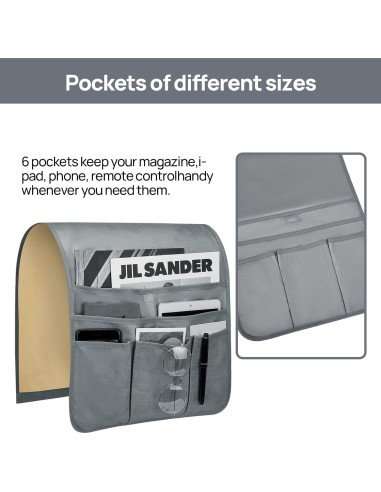 Soporte Organizador de Control Remoto Teniux Gris 6 Bolsillos