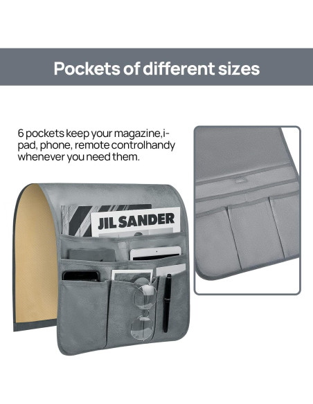 Soporte Organizador de Control Remoto Teniux Gris 6 Bolsillos