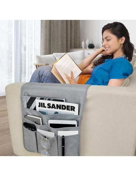 Soporte Organizador de Control Remoto Teniux Gris 6 Bolsillos