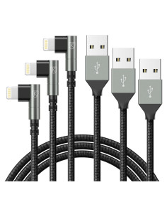 Cargador iPhone 90 Grados KIYODA 2m Carga Rápida 3Pack