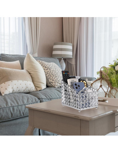 Soporte de Control Remoto Sumnacon de Cristal Plateado con 3 Compartimentos