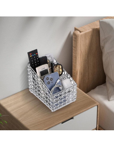 Soporte de Control Remoto Sumnacon de Cristal Plateado con 3 Compartimentos