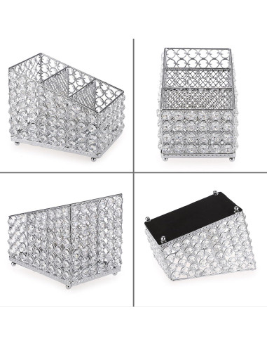 Soporte de Control Remoto Sumnacon de Cristal Plateado con 3 Compartimentos