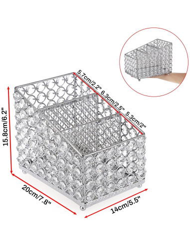 Soporte de Control Remoto Sumnacon de Cristal Plateado con 3 Compartimentos