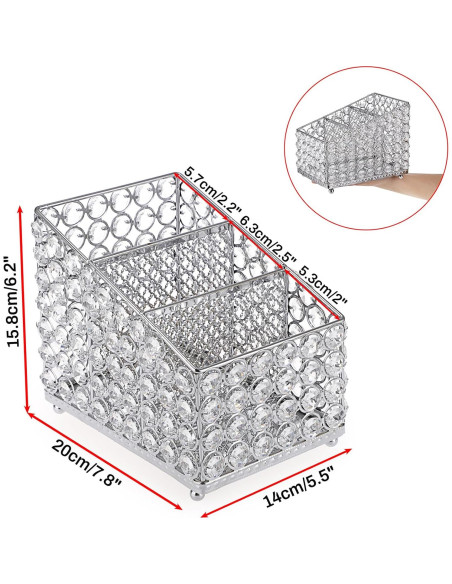 Soporte de Control Remoto Sumnacon de Cristal Plateado con 3 Compartimentos Soporte de Control Remoto Sumnacon de Cristal Plateado con 3 Compartimentos