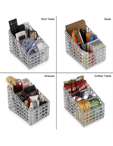 Soporte de Control Remoto Sumnacon de Cristal Plateado con 3 Compartimentos